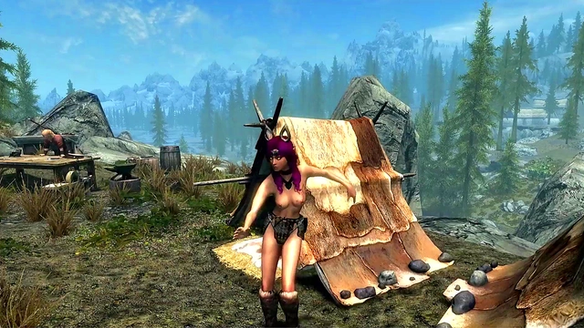 Bare-Breasted ErikasV2 Dances Seductively in Summer-Time Skyrim Animation