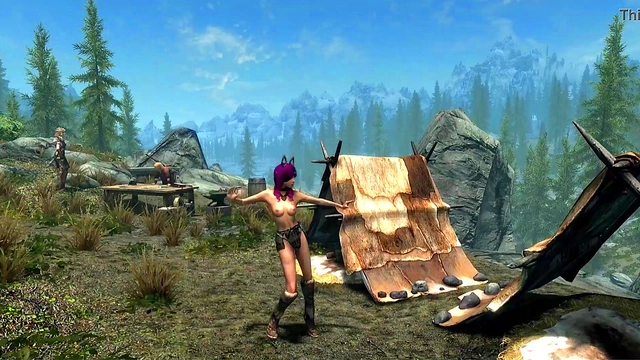 Bare-Breasted ErikasV2 Dances Seductively in Summer-Time Skyrim Animation