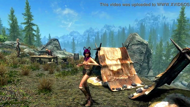 Bare-Breasted ErikasV2 Dances Seductively in Summer-Time Skyrim Animation