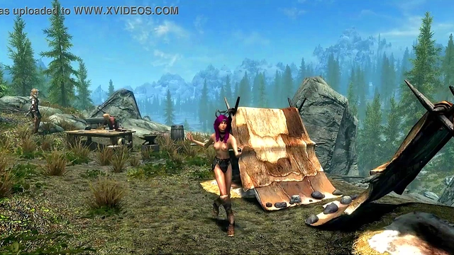 Bare-Breasted ErikasV2 Dances Seductively in Summer-Time Skyrim Animation