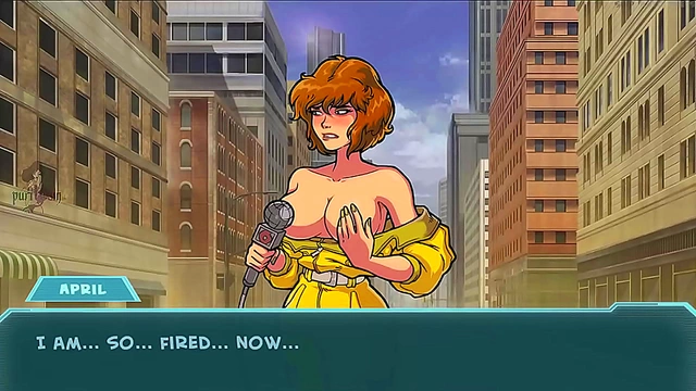 Redhead Hentai Slut April O'Neil Flashes Big Boobs for Genie Voyeur