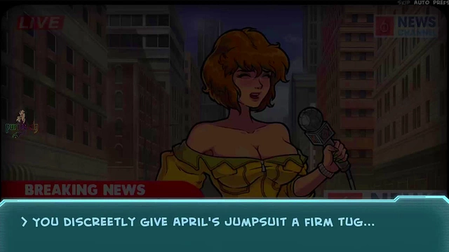 Redhead Hentai Slut April O'Neil Flashes Big Boobs for Genie Voyeur