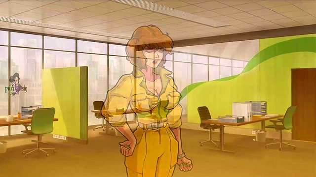 Redhead Hentai Slut April O'Neil Flashes Big Boobs for Genie Voyeur