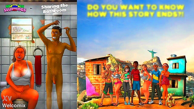 Hot-Ass Brazilian Babe Shares Bathroom for Naughty Cartoon Fun