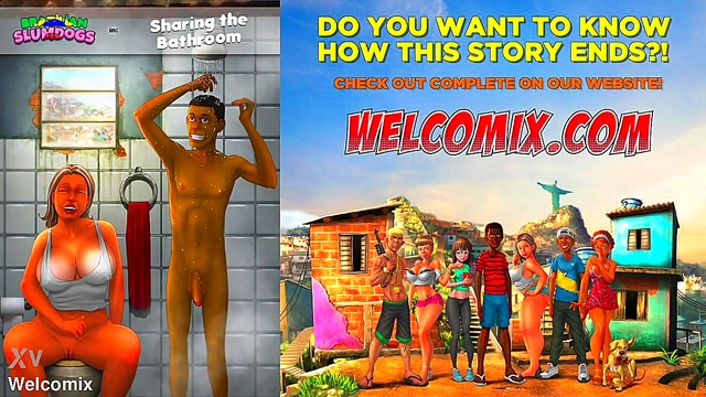 Hot-Ass Brazilian Babe Shares Bathroom for Naughty Cartoon Fun