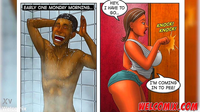 Hot-Ass Brazilian Babe Shares Bathroom for Naughty Cartoon Fun