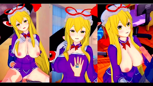 Yukari Yakumo's Purple Boobs Rubbed Hard in 3D Hentai Eroge Scene