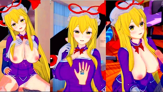 Yukari Yakumo's Purple Boobs Rubbed Hard in 3D Hentai Eroge Scene