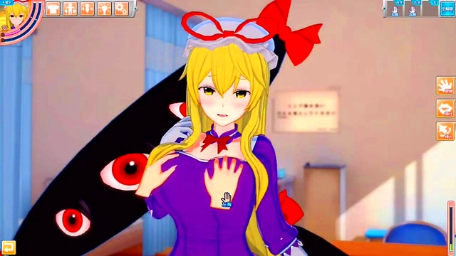 Yukari Yakumo's Purple Boobs Rubbed Hard in 3D Hentai Eroge Scene