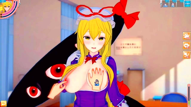 Yukari Yakumo's Purple Boobs Rubbed Hard in 3D Hentai Eroge Scene