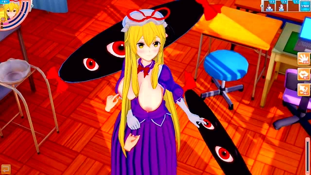 Yukari Yakumo's Purple Boobs Rubbed Hard in 3D Hentai Eroge Scene