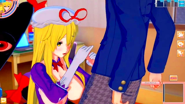 Yukari Yakumo's Purple Boobs Rubbed Hard in 3D Hentai Eroge Scene
