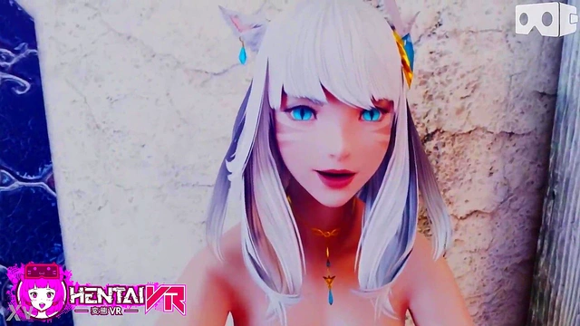 White-Haired Catgirl Nails You Against The Wall In HD Hentai VR Action