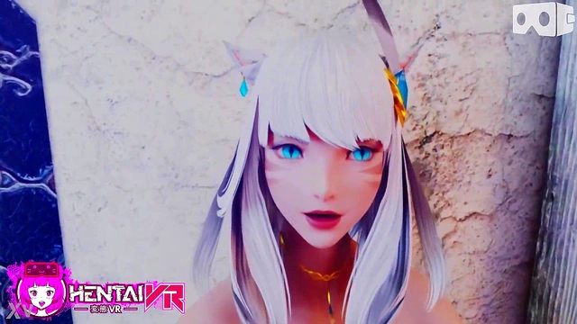 White-Haired Catgirl Nails You Against The Wall In HD Hentai VR Action