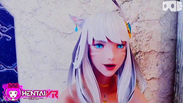 White-Haired Catgirl Nails You Against The Wall In HD Hentai VR Action
