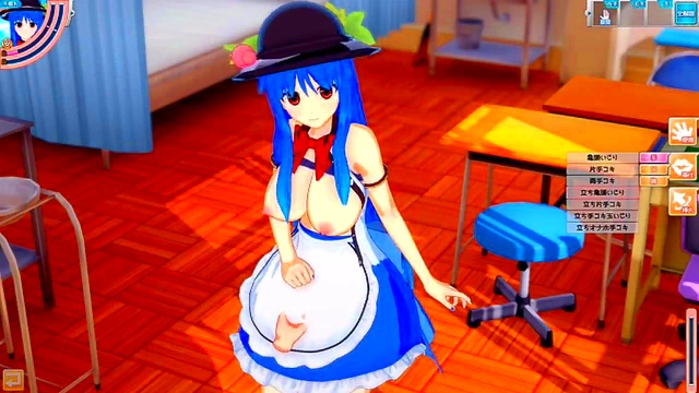 Big-Breasted Touhou Hinanai Tenko Rubs Boobs & Gives Hand Job In 3D Hentai Animation