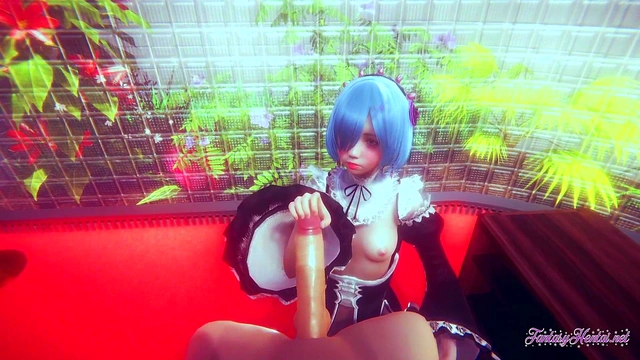 Rem Gives Uncensored Re-Zero Blowjob & Pussy Cosplay Handjob For 3D Hentai Creampie