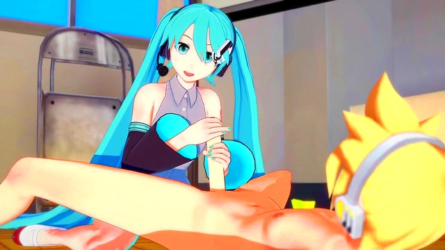 Len and Miku Vocaloid Hentai – Blowjob & Handjob End in Juicy Cumshot