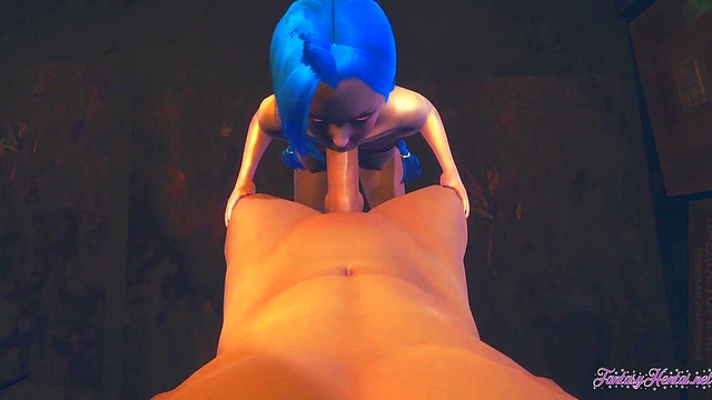 Jinx from LoL Gives Uncensored 3D Hentai Blowjob & POV Cumshot Action