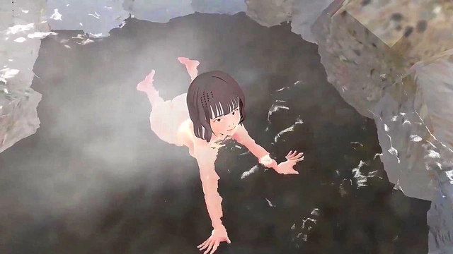 Horny Anime Chick Ditches Towel for Hot Spring Fun & Fluffy Boobs