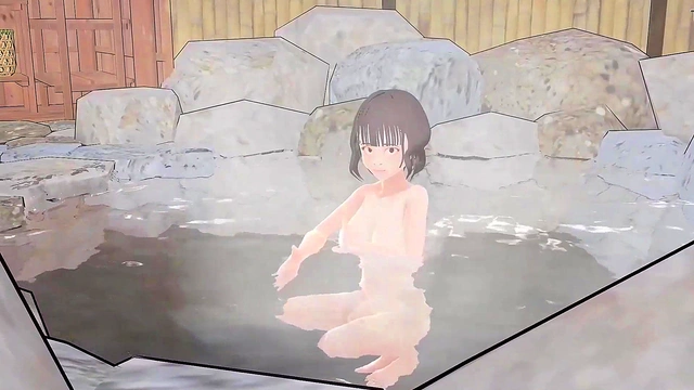 Horny Anime Chick Ditches Towel for Hot Spring Fun & Fluffy Boobs