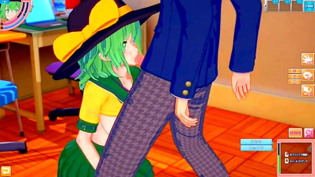 Big-Breasted Koishi Gives Intense Blowjob & Handjob in 3D Eroge Anime