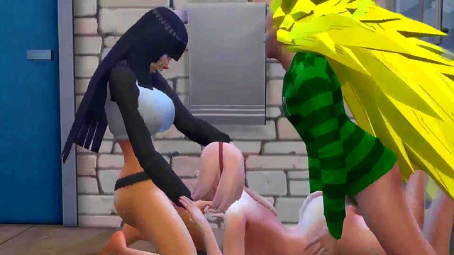 Sakura & Hinata Share Naruto in Hot Threesome Table Action & Anal Fun