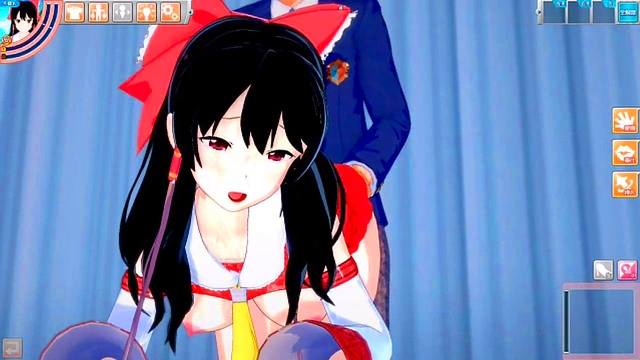 Reimu Hakurei Rubs Her Big Tits & Gives Blowjob in 3D Eroge Koikatsu! Touhou Animations