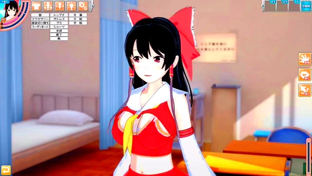 Reimu Hakurei Rubs Her Big Tits & Gives Blowjob in 3D Eroge Koikatsu! Touhou Animations