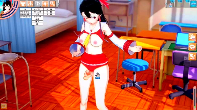 Reimu Hakurei Rubs Her Big Tits & Gives Blowjob in 3D Eroge Koikatsu! Touhou Animations