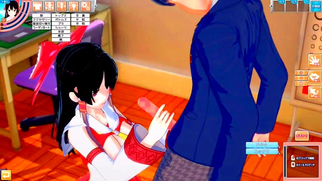 Reimu Hakurei Rubs Her Big Tits & Gives Blowjob in 3D Eroge Koikatsu! Touhou Animations