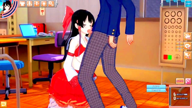 Reimu Hakurei Rubs Her Big Tits & Gives Blowjob in 3D Eroge Koikatsu! Touhou Animations