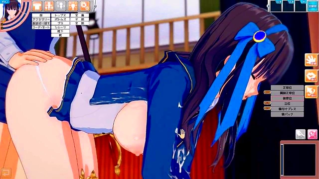 Obedient Big-Breasted Anime Schoolgirl Rubs Tits & Gives Handjob Blowjob Feast