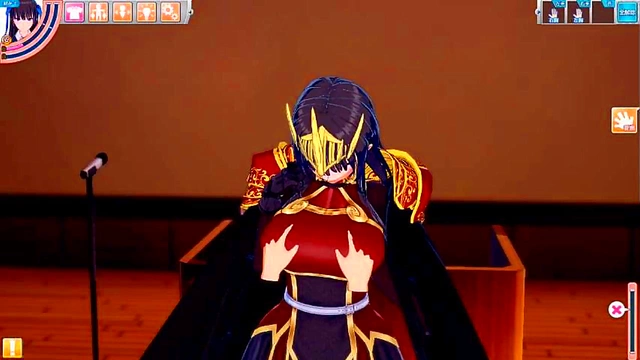 Obedient Big-Breasted Anime Schoolgirl Rubs Tits & Gives Handjob Blowjob Feast