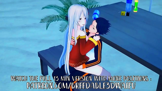 Subaru & White-Haired Echidna Beach Sex – Horny Fun in Swimsuits & Public Panty Play