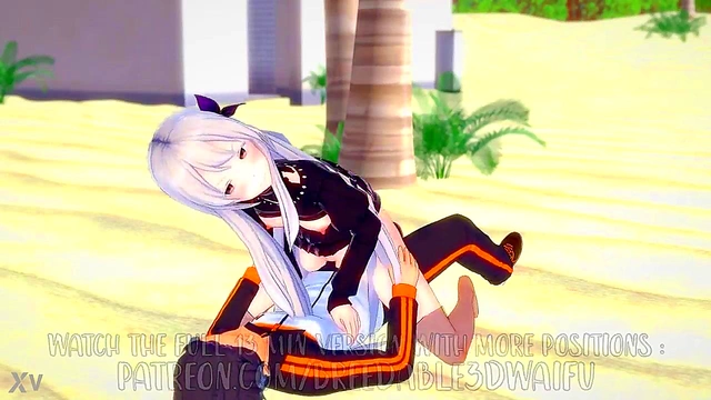 Subaru & White-Haired Echidna Beach Sex – Horny Fun in Swimsuits & Public Panty Play