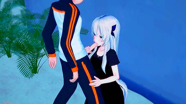 Subaru & White-Haired Echidna Beach Sex – Horny Fun in Swimsuits & Public Panty Play