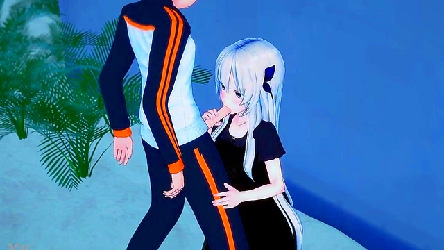 Subaru & White-Haired Echidna Beach Sex – Horny Fun in Swimsuits & Public Panty Play