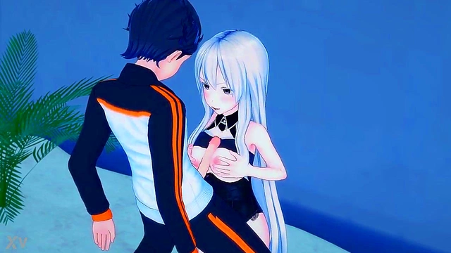 Subaru & White-Haired Echidna Beach Sex – Horny Fun in Swimsuits & Public Panty Play