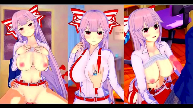 Touhou Fujiwara Beni Rubs Her Big Boobs & Gives Hand Job In 3D Hentai Eroge Scene