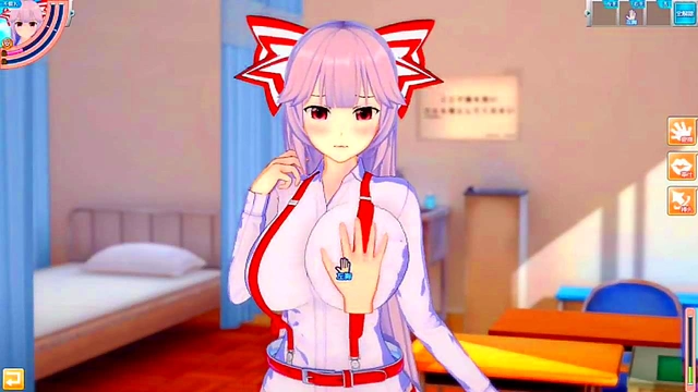Touhou Fujiwara Beni Rubs Her Big Boobs & Gives Hand Job In 3D Hentai Eroge Scene