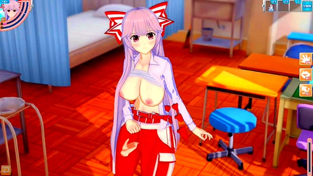 Touhou Fujiwara Beni Rubs Her Big Boobs & Gives Hand Job In 3D Hentai Eroge Scene