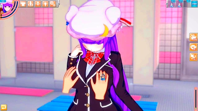 Patchouli Knowledge Rubs Her Huge Tits for Ecstatic Blow Job & Handjob Feat. Touhou 3D Hentai