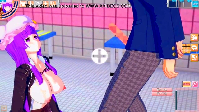 Patchouli Knowledge Rubs Her Huge Tits for Ecstatic Blow Job & Handjob Feat. Touhou 3D Hentai