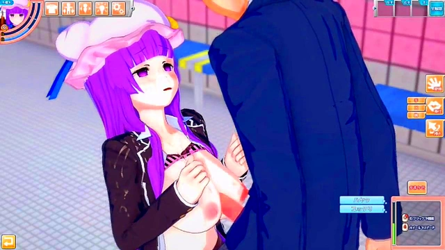 Patchouli Knowledge Rubs Her Huge Tits for Ecstatic Blow Job & Handjob Feat. Touhou 3D Hentai