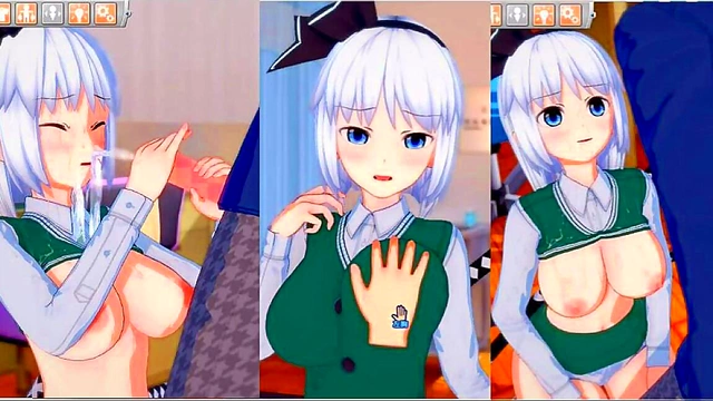 Youmu Konpaku Rubs Her Massive Tits in Seductive 3D Hentai Eroge Scene