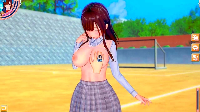Brown-Haired Chizuru Rubs Boobs While Giving Blowjob & Handjob In 3D Hentai