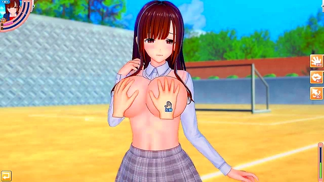 Brown-Haired Chizuru Rubs Boobs While Giving Blowjob & Handjob In 3D Hentai