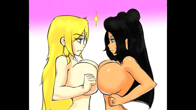 Sexy Blonde vs Brunette in Extreme Hentai Catfight Battle with Big Boob Smash