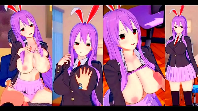 Big-Busted Reisen Udongei Rubs Boobs & Gives Blowjob in 3D Hentai Koikatsu!